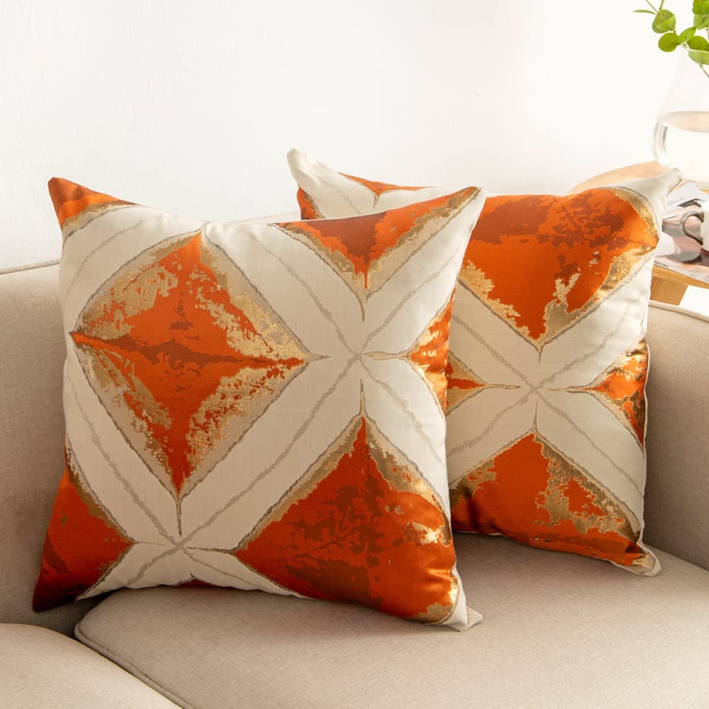 Geometric Pattern Orange and Green Cushion Cover 45cm x 45cm 18x18 Inches