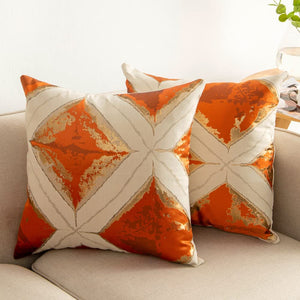 Geometric Pattern Orange and Green Cushion Cover 45cm x 45cm 18x18 Inches