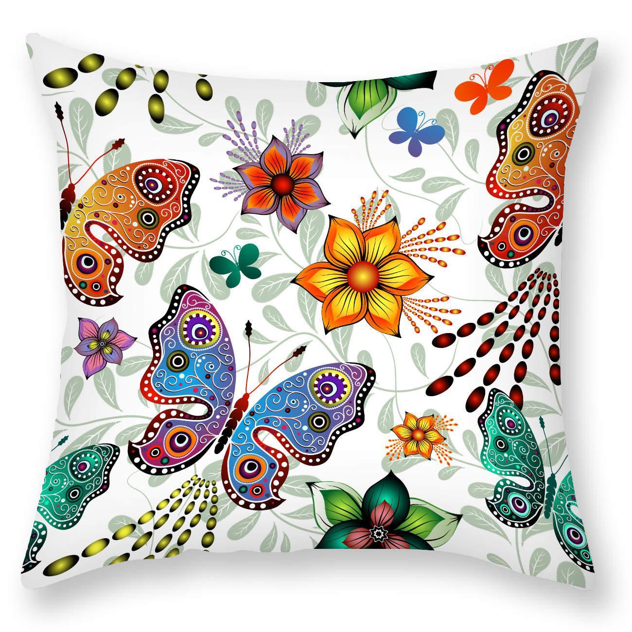 Water-resistant and stain-resistant outdoor cushion cover with butterflies and flowers pattern