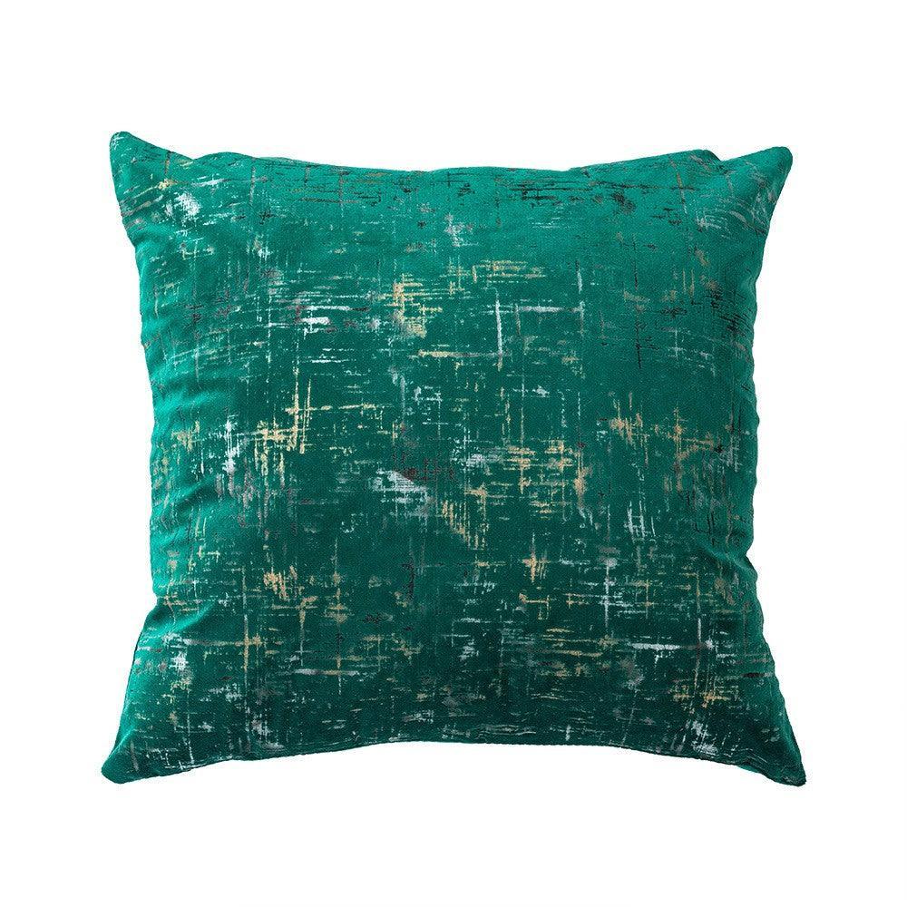 Green velvet cushion cover with gold stamping for home decor