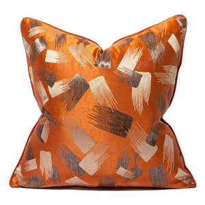 Designer orange jacquard cushion cover, 18x18 inches (45x45 cm), luxury decorative square pillow cover for home decor, elegant textured fabric