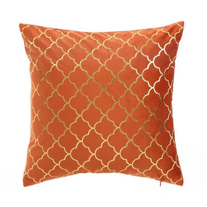 Modern velvet cushion cover with gold scales and vibrant orange and green hues, 45x45 cm