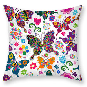 Water-resistant and stain-resistant outdoor cushion cover with butterflies and flowers pattern