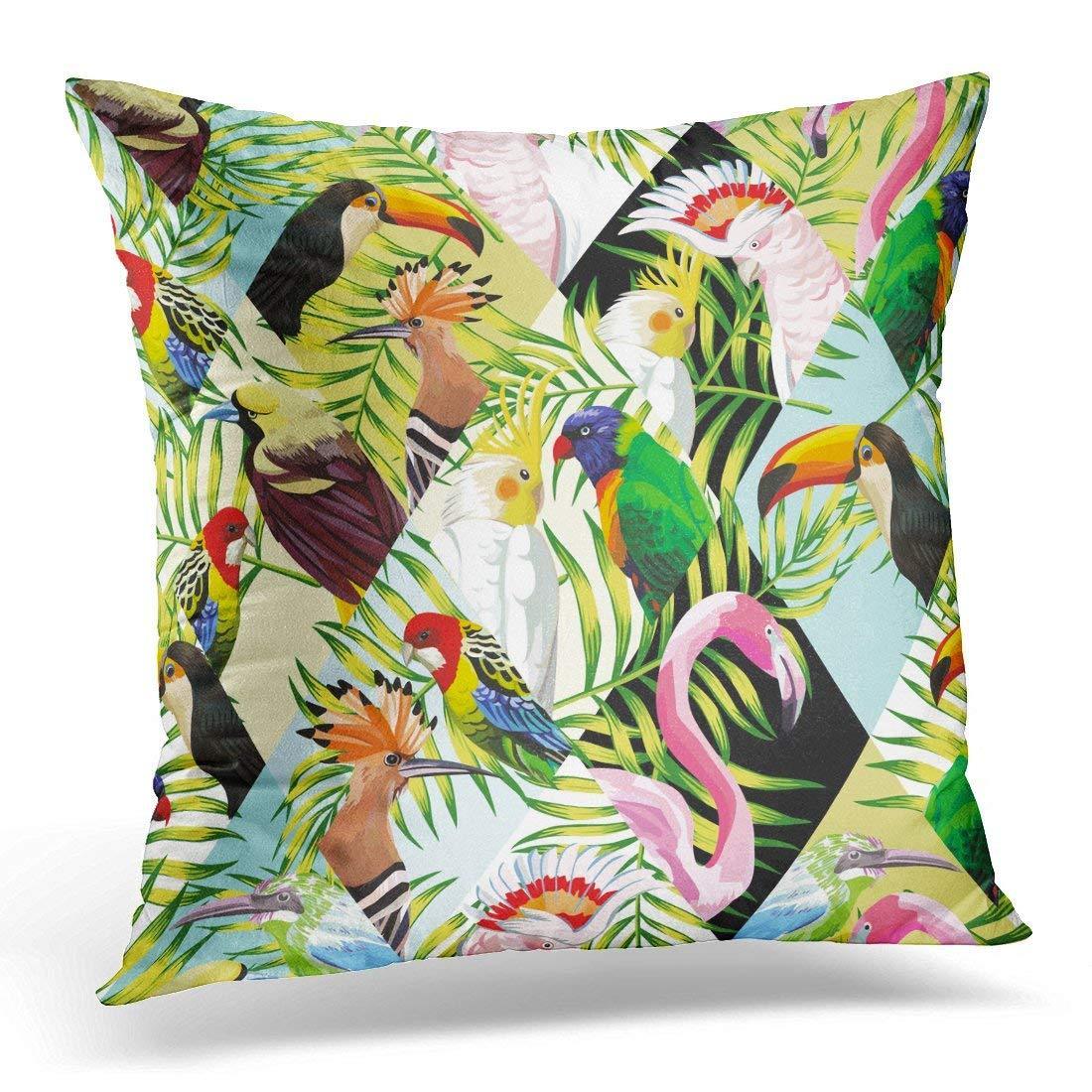 Water-resistant and stain-resistant outdoor cushion cover with bird print for home garden.