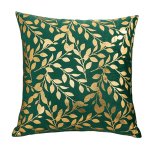 Green velvet cushion cover with gold pattern, luxury decorative pillowcase for sofas, beds, and accent chairs, size 45x45 cm