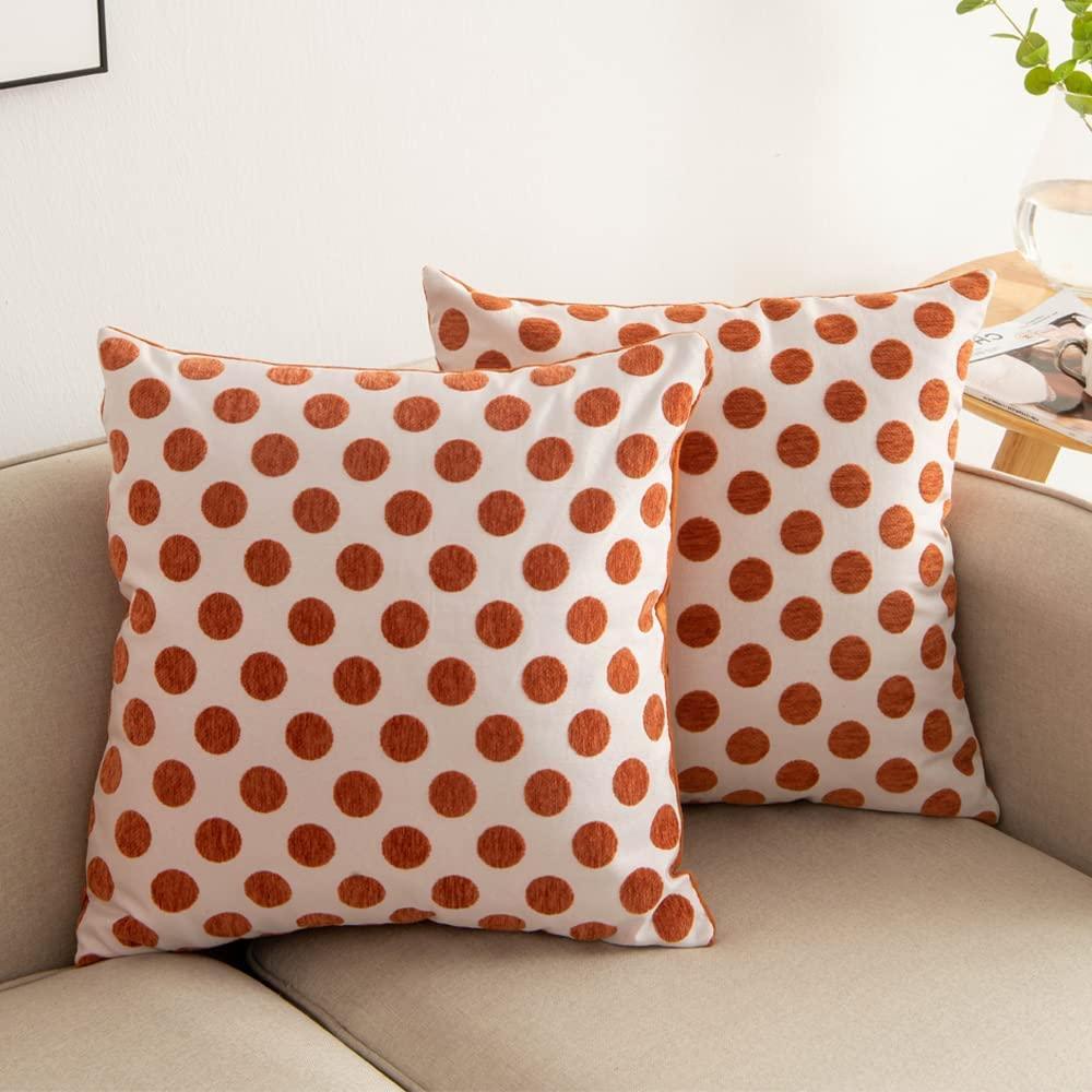 Soft chenille and velvet throw pillow cover with dot pattern, 18x18 inches