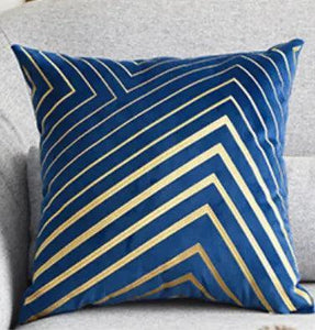 Gold Striping Embroidered Velvet Cushion Cover (18x18" - 45x45 cm)