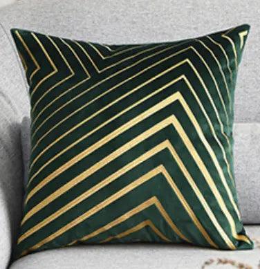 Gold Striping Embroidered Velvet Cushion Cover (18x18" - 45x45 cm)