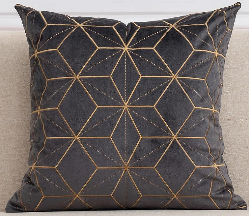 Gold Plaid Velvet Cushion Cover (18x18" - 45x45 cm)