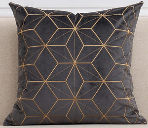 Gold Plaid Velvet Cushion Cover (18x18" - 45x45 cm)