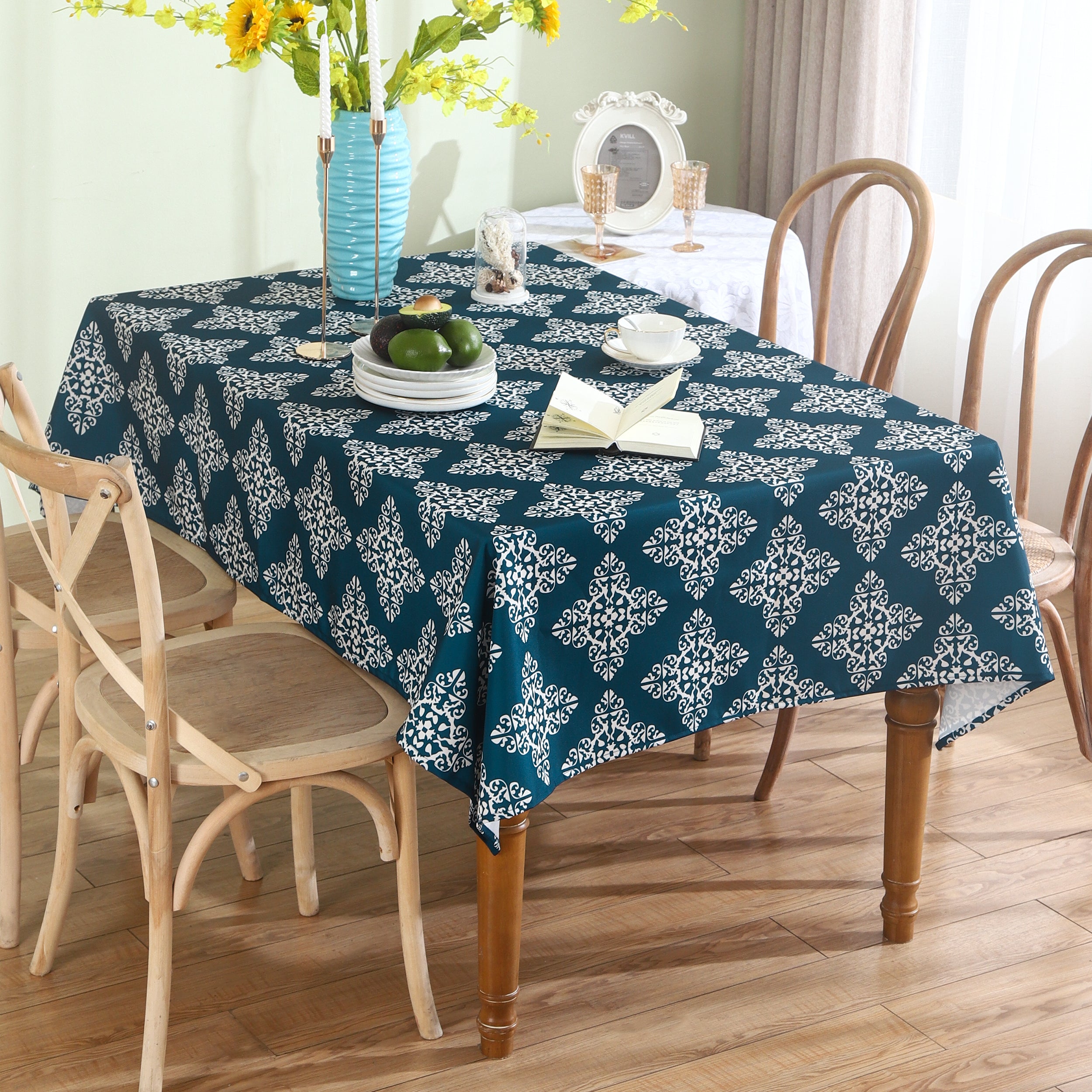 Water Resistant Indoor Outdoor Table Cloth 137x185 CM (Blue) - Design TC4