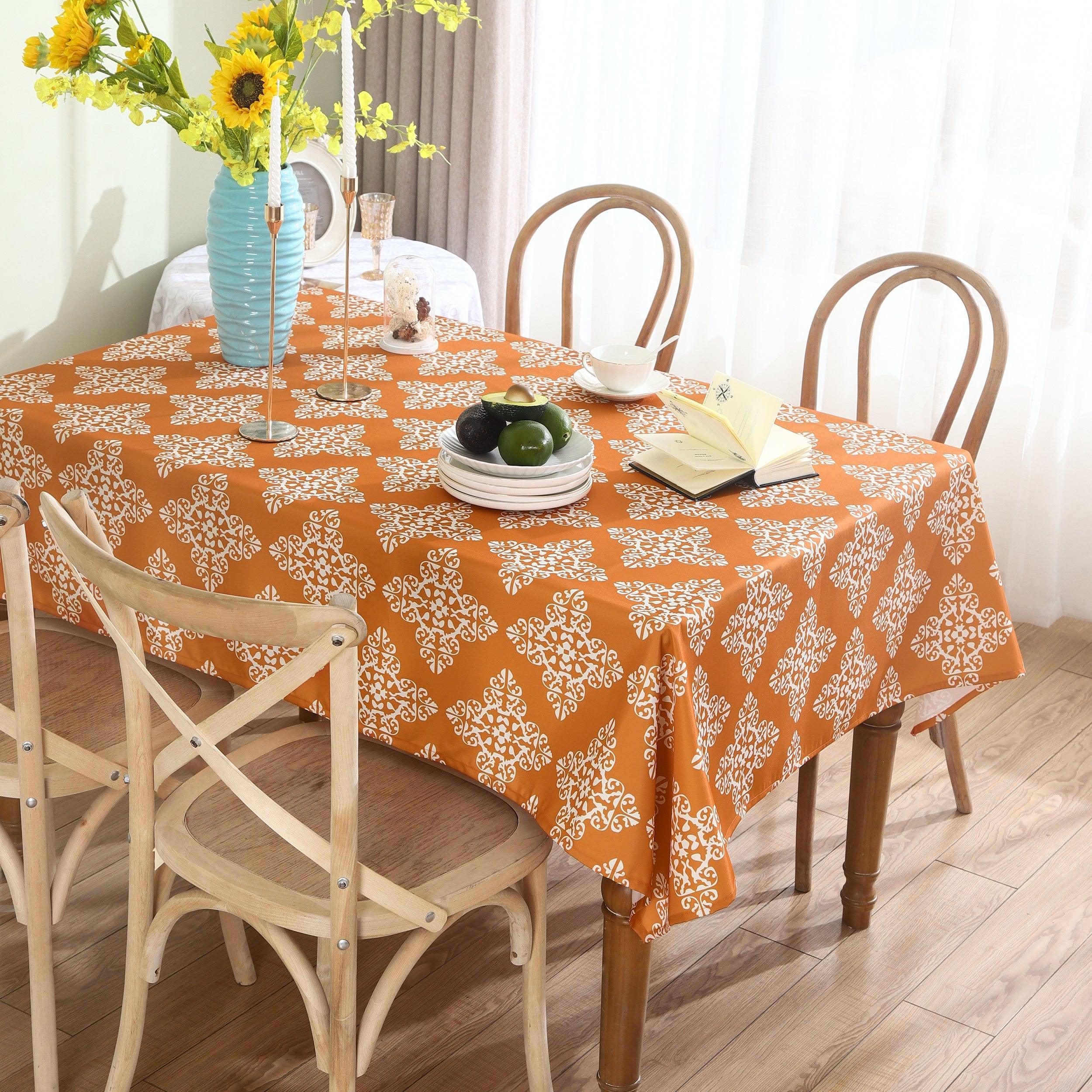 Durable and weatherproof table cover, perfect for patios or dining rooms.