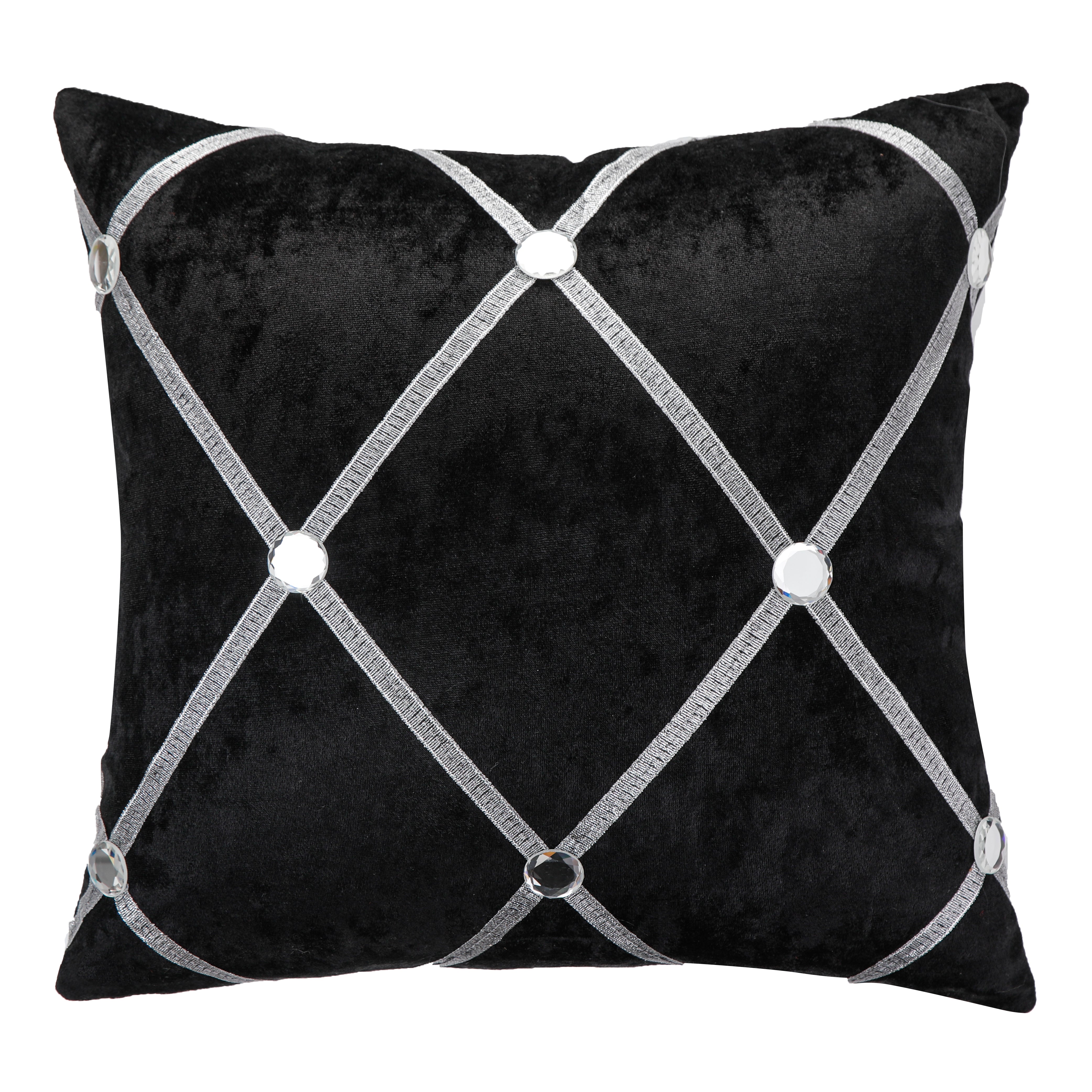 Diamante Sparkle/Bling Black Colour Crushed Ice Velvet Square Cushion Cover 45x45cm (18 x 18 Inches)