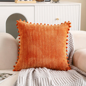 Corduroy Cushion Covers with Pom-poms Home Sofa 50x50CM