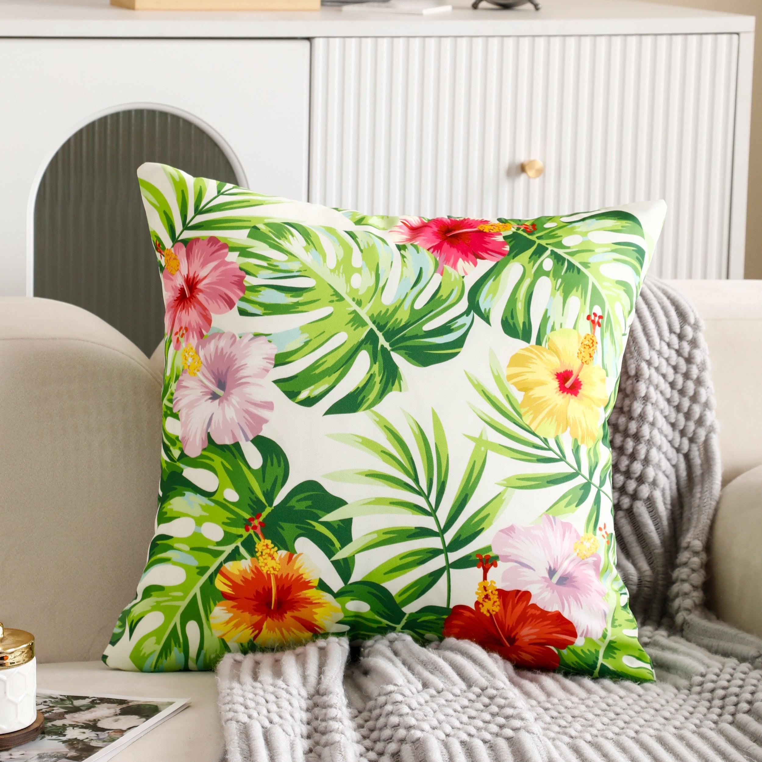 Stylish water and stain-resistant floral cushion cover for outdoor furniture.