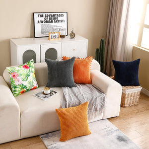 Corduroy Cushion Covers with Pom-poms Home Sofa 50x50CM