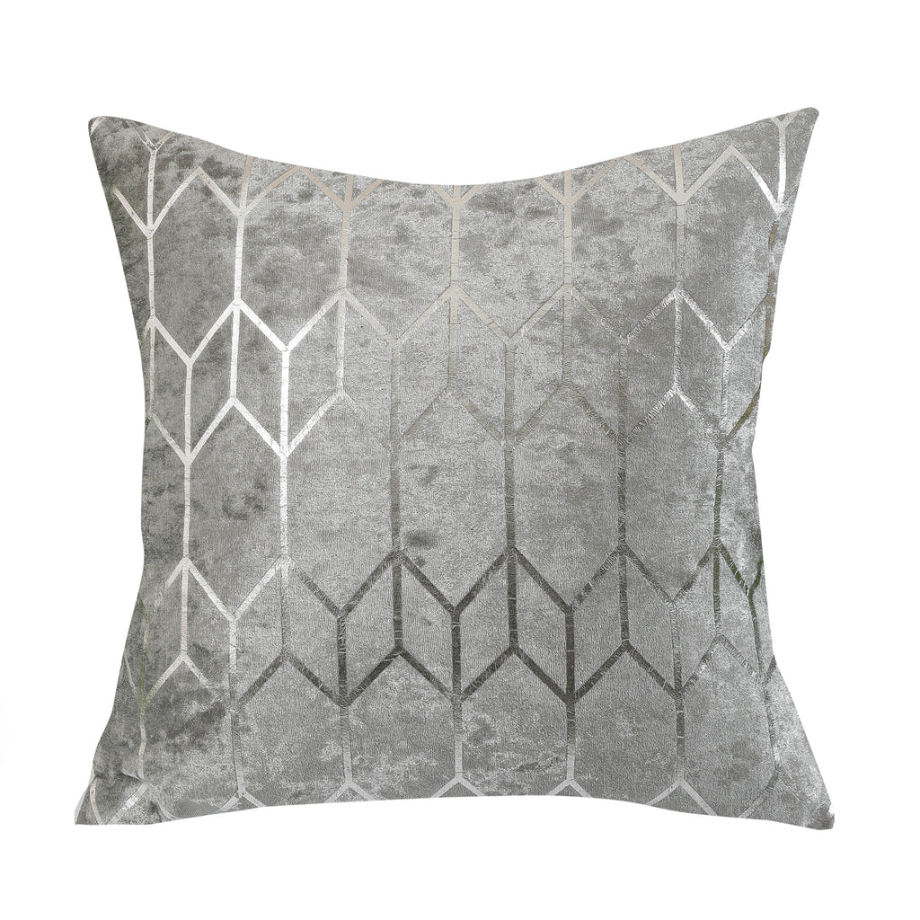 Crushed Ice Velvet Square Cushion Cover in Silver Grey with Metallic Sparkle Geometric Design, 45x45 cm.