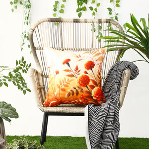 Water & Stain Resistant Floral Outdoor Cushion Cover 45x45cm Garden Décor - Design 1 (Orange)