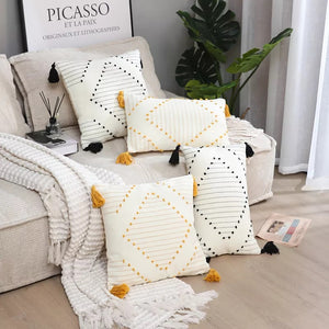 Boho Tassel Style Tufted Square Cushion Covers Home Decoration 45x45cm (18 x 18 Inches)