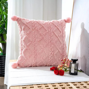 Pom Pom Fluffy Soft Plush Cushion Covers 45X45 CM - Blush Pink