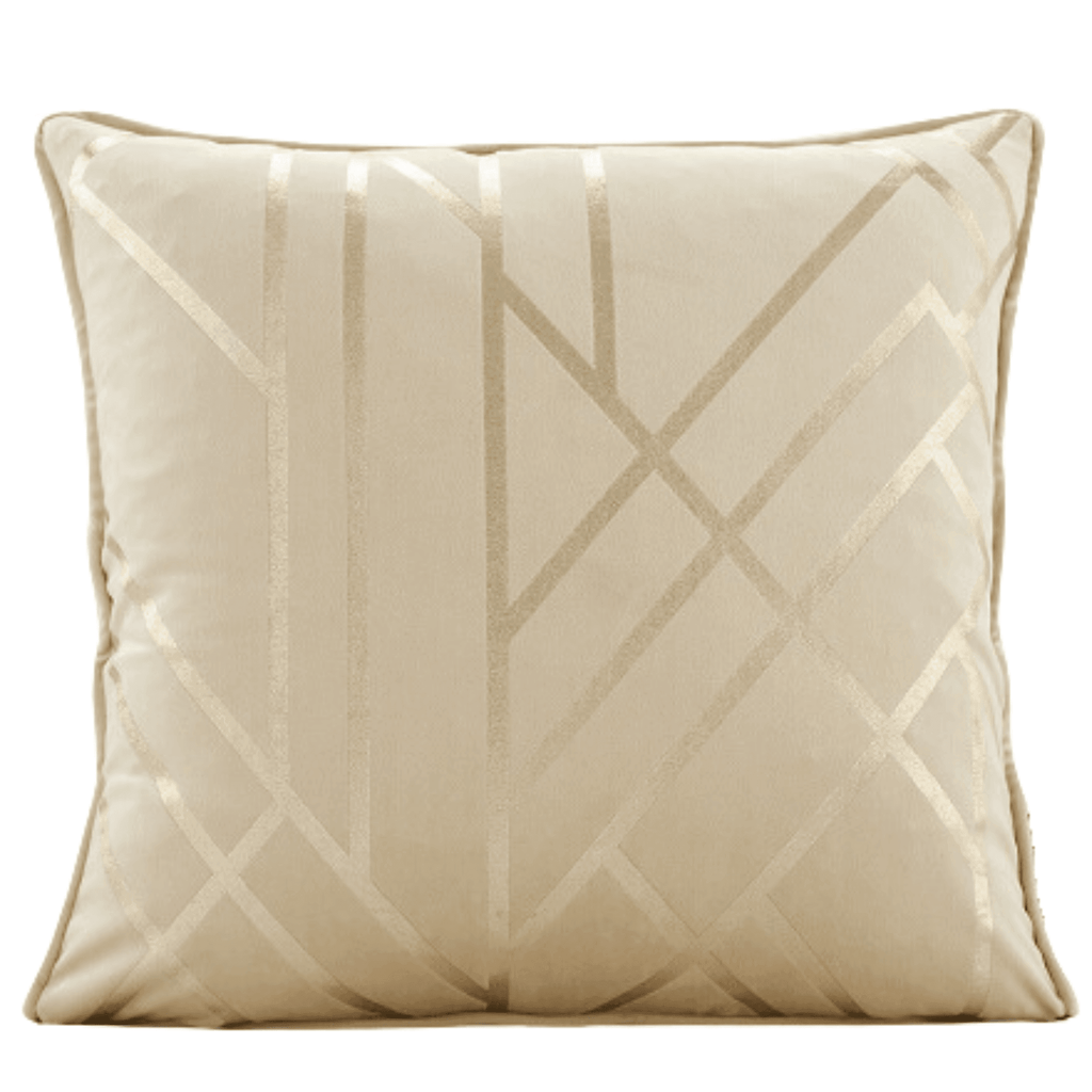 Luxury velvet pillow cover featuring gold stamped accents for home interiors.