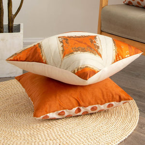 Multiple Geometric Pattern Orange Cushion Cover 45cm x 45cm 18x18 Inches