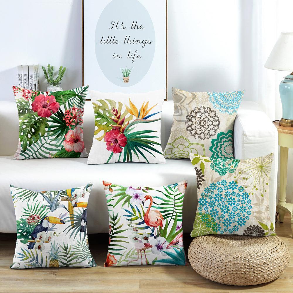 Stylish water and stain-resistant floral cushion cover for outdoor furniture.