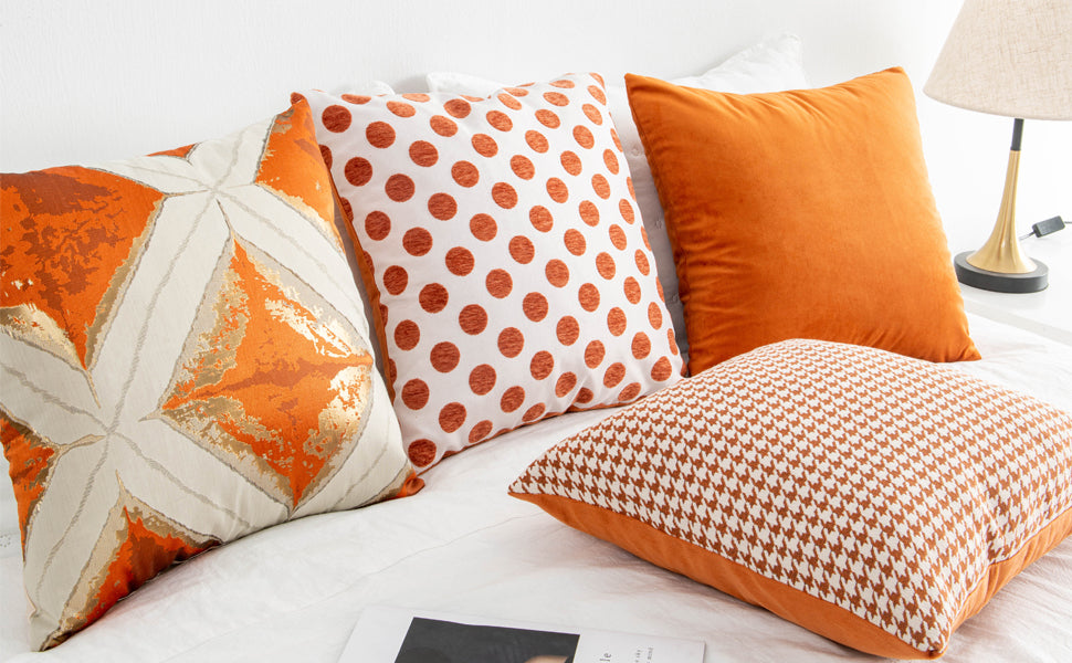 Multiple Geometric Pattern Orange Cushion Cover 45cm x 45cm 18x18 Inches