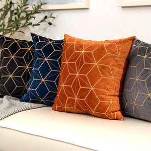 Gold Plaid Velvet Cushion Cover (18x18" - 45x45 cm)