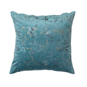 Light blue velvet cushion cover with elegant gold stamping design