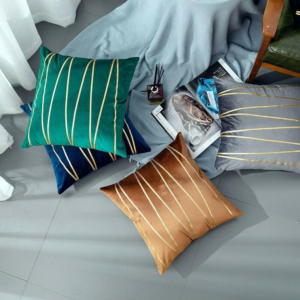 Velvet Cushion Covers With Gold Stripe 18 X 18" (45 Cm)