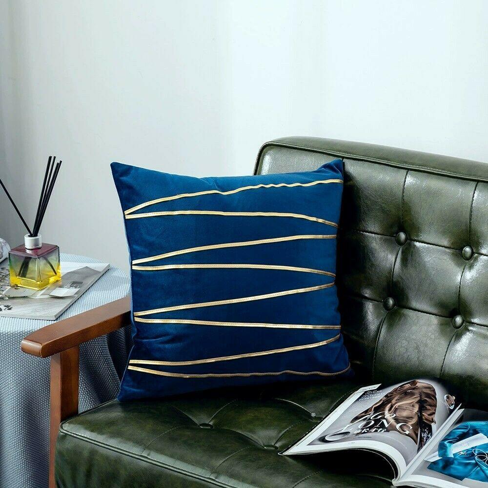 Velvet Cushion Covers With Gold Stripe 18 X 18" (45 Cm)