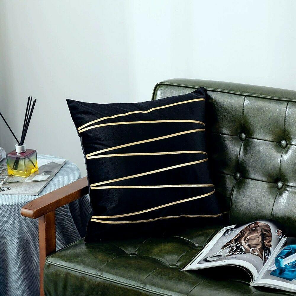 Velvet Cushion Covers With Gold Stripe 18 X 18" (45 Cm)