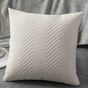 Beige herringbone velvet cushion cover