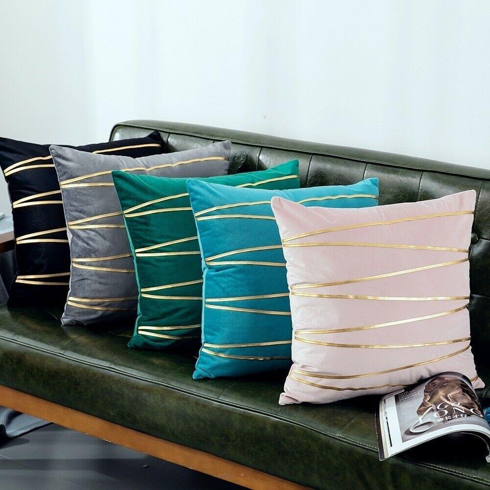 Velvet Cushion Covers With Gold Stripe 18 X 18" (45 Cm)