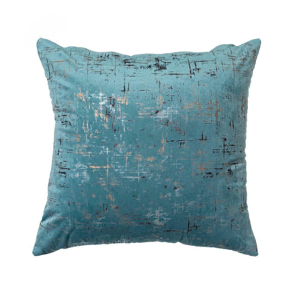 Light Blue Velvet Cushion Cover with Gold Stamping