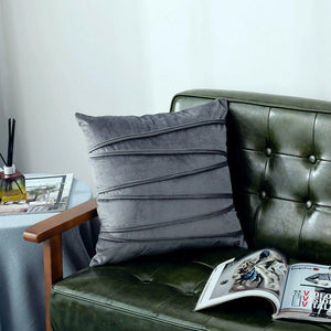 Grey decorative velvet pillow cover with stripe pattern for modern interiors