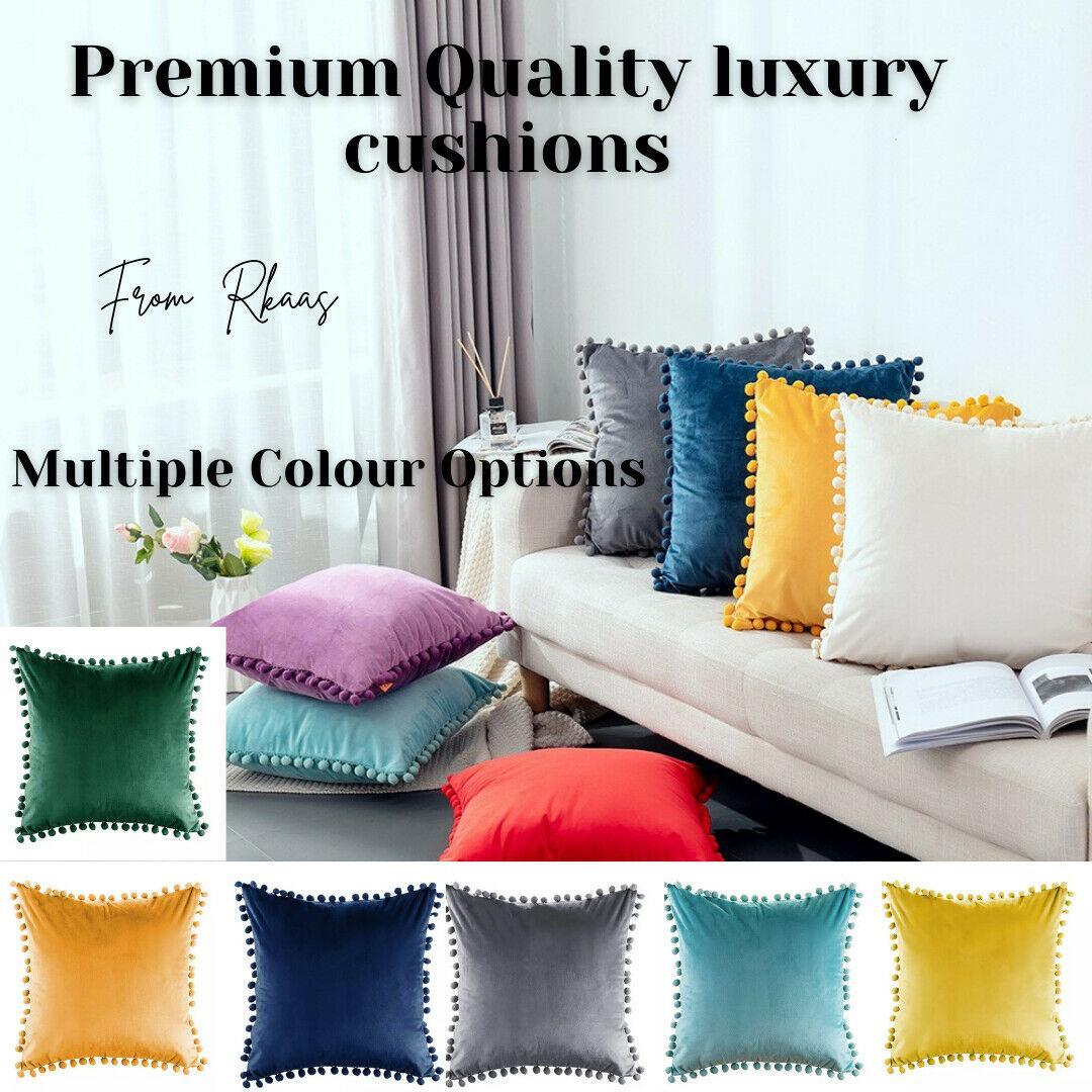 Tassel Velvet Cushion Covers With Pom Pom 18 X 18" (45 Cm)