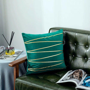 Velvet Cushion Covers With Gold Stripe 18 X 18" (45 Cm)