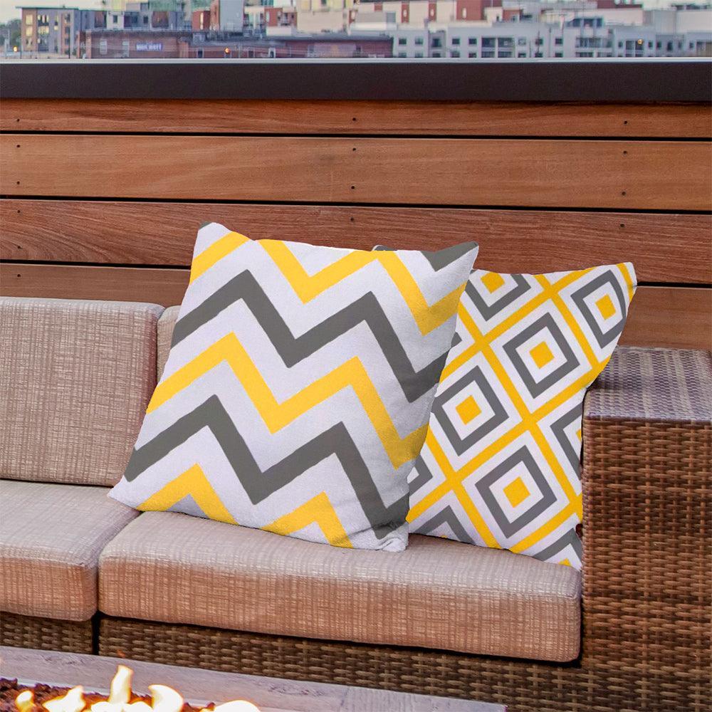 Decorative outdoor cushion cover, suitable for patios and all-weather use