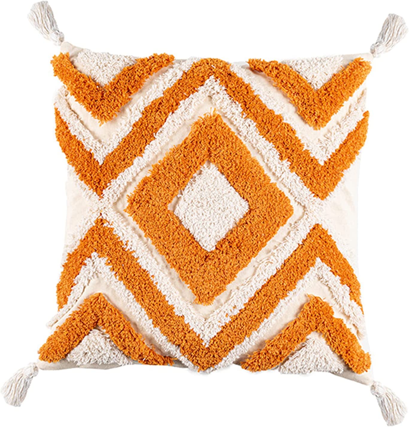 Pure Cotton Custom Boho Tassel Style Tufted Cushion Covers Home Decoration 45x45cm  (18 x 18 Inches) - Design 14