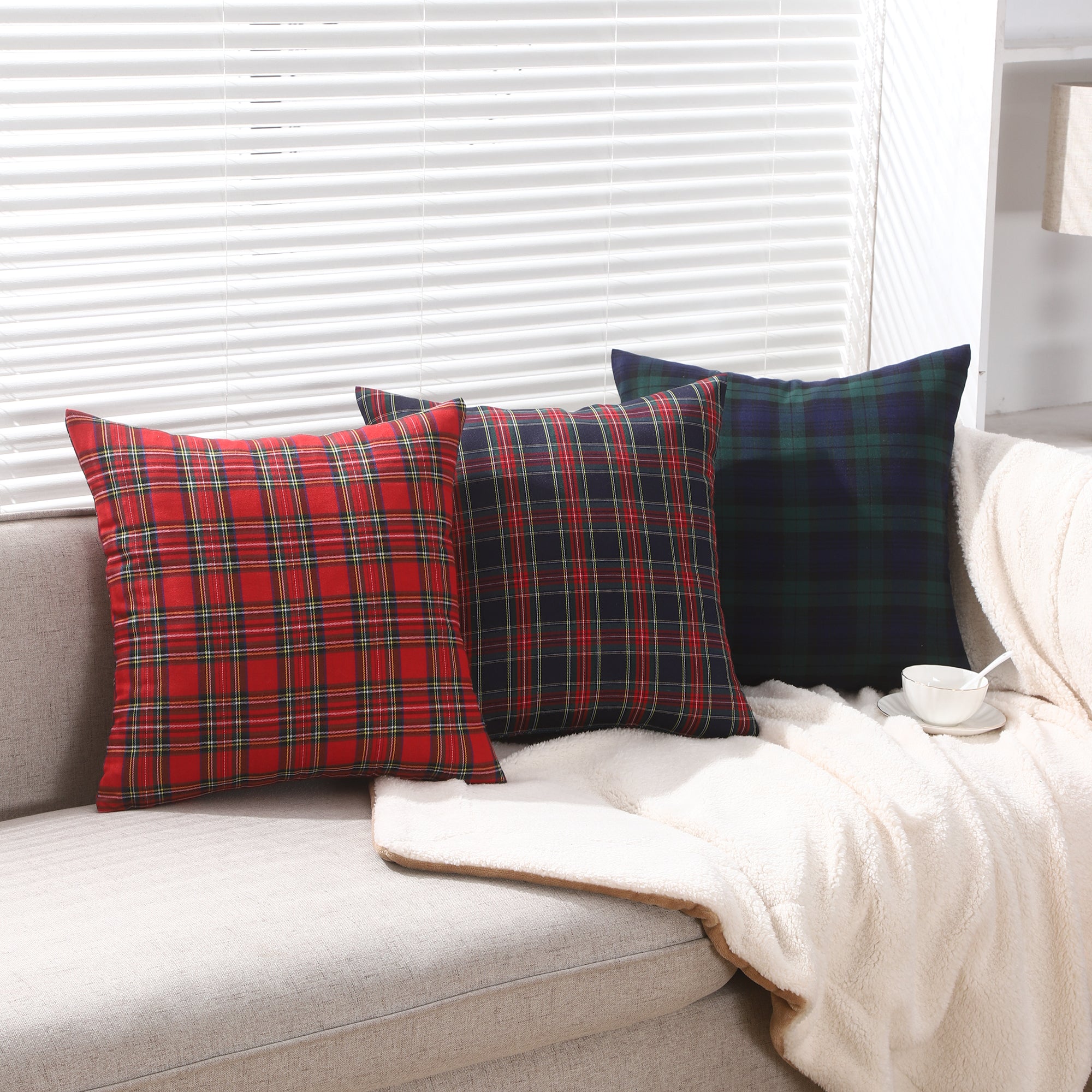 Polyster Cotton Tartan Check Cushion Cover Home Sofa 45x45 CM (18"x18") & 50x50 CM (20"x20") - 3 Designs