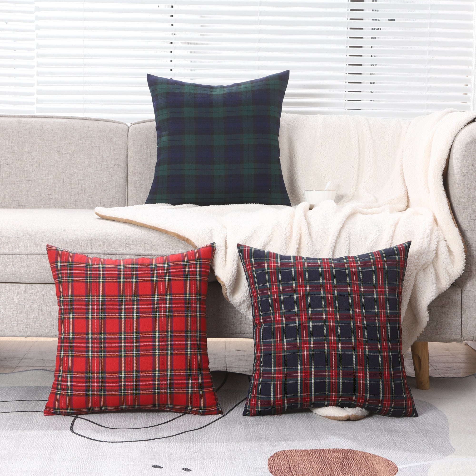 Polyster Cotton Tartan Check Cushion Cover Home Sofa 45x45 CM (18"x18") & 50x50 CM (20"x20") - 3 Designs