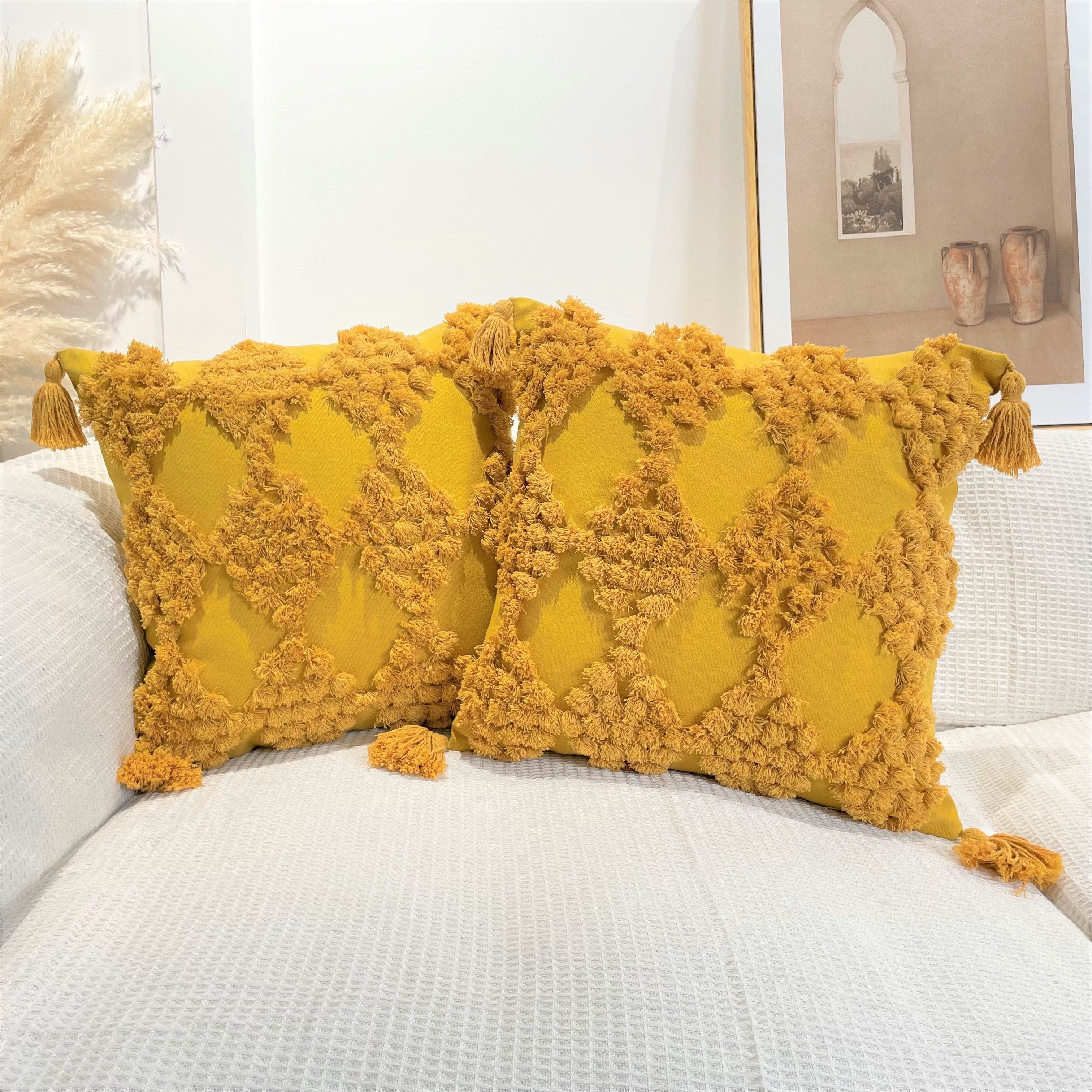 Pure Cotton Custom Boho Tassel Style Tufted Cushion Covers Home Decoration 45x45cm (18 x 18 Inches)