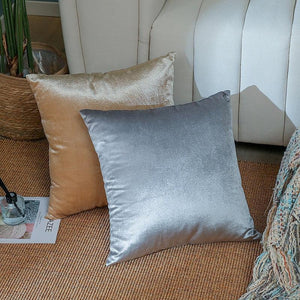 Shiny velvet cushion covers 45cm x 45cm (18x18 inches) in gold and silver