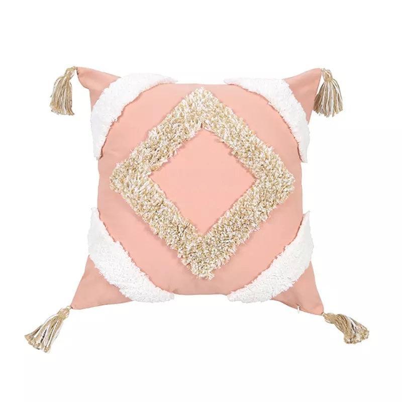 Pure cotton boho Moroccan Nordic tufted cushion cover with geometric tassel design, 45x45cm