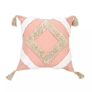 Pure cotton boho Moroccan Nordic tufted cushion cover with geometric tassel design, 45x45cm