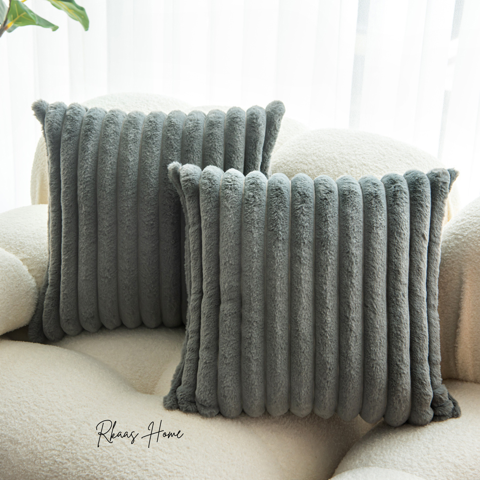 Fluffy Striped Soft Plush Faux Fur Corduroy Style Cushion Covers 45X45 CM