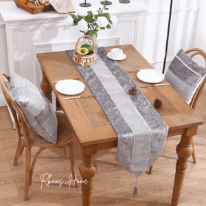 Diamante Crushed Ice Velvet Table Runner (Silver Grey - 32x180cm)