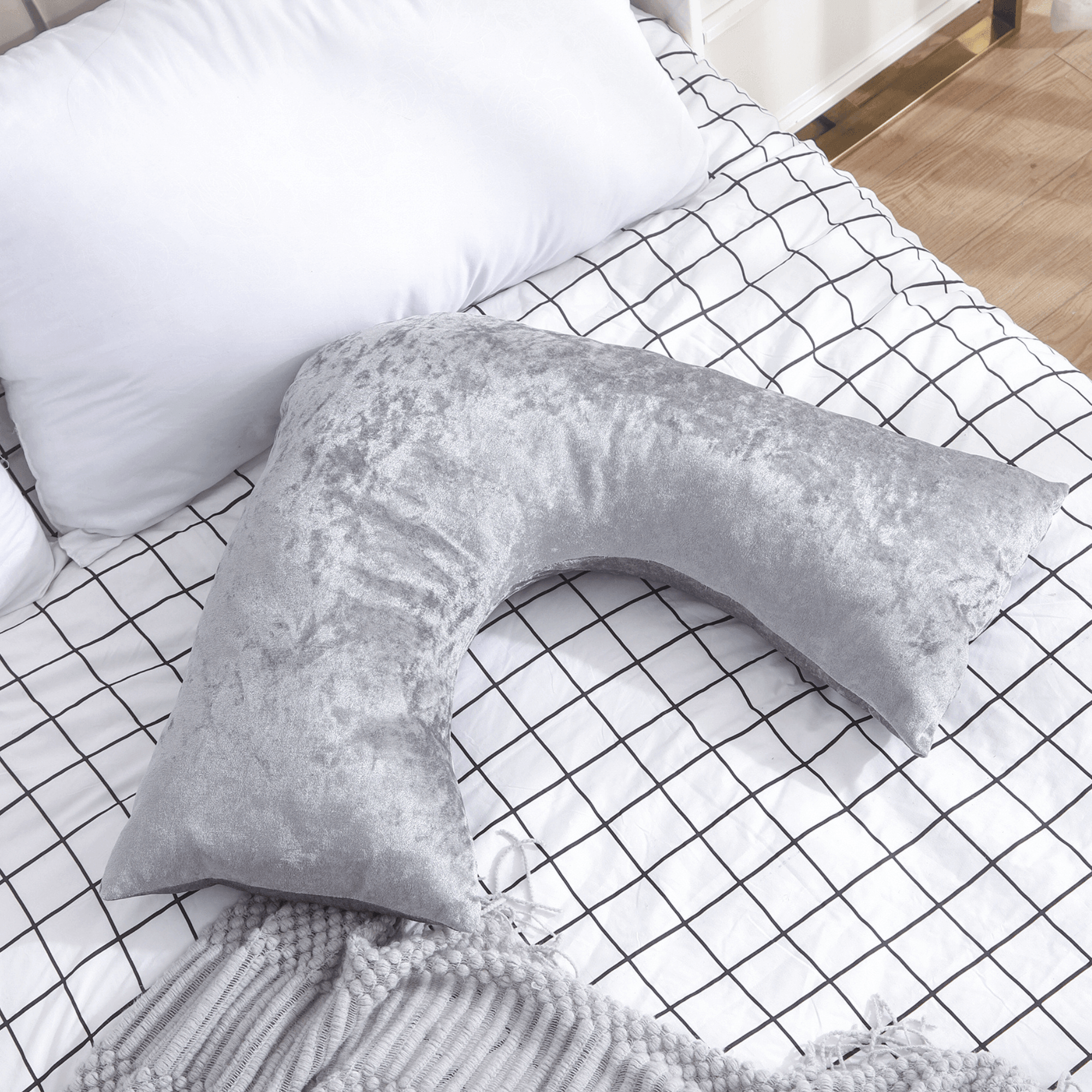 V shaped super crushed ice velvet cushion cover in silver grey and champagne